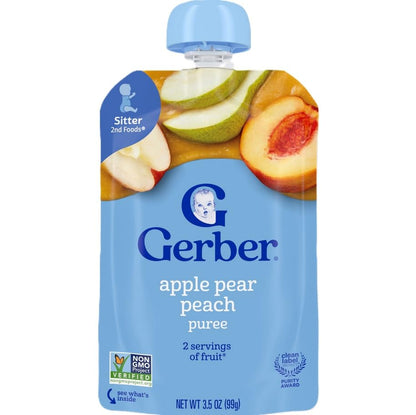 Papilla Gerber Junior Pera Mango Etapa 4, Paquete de 12 - Pera Manzana Durazno - 120 g - 10.5 g