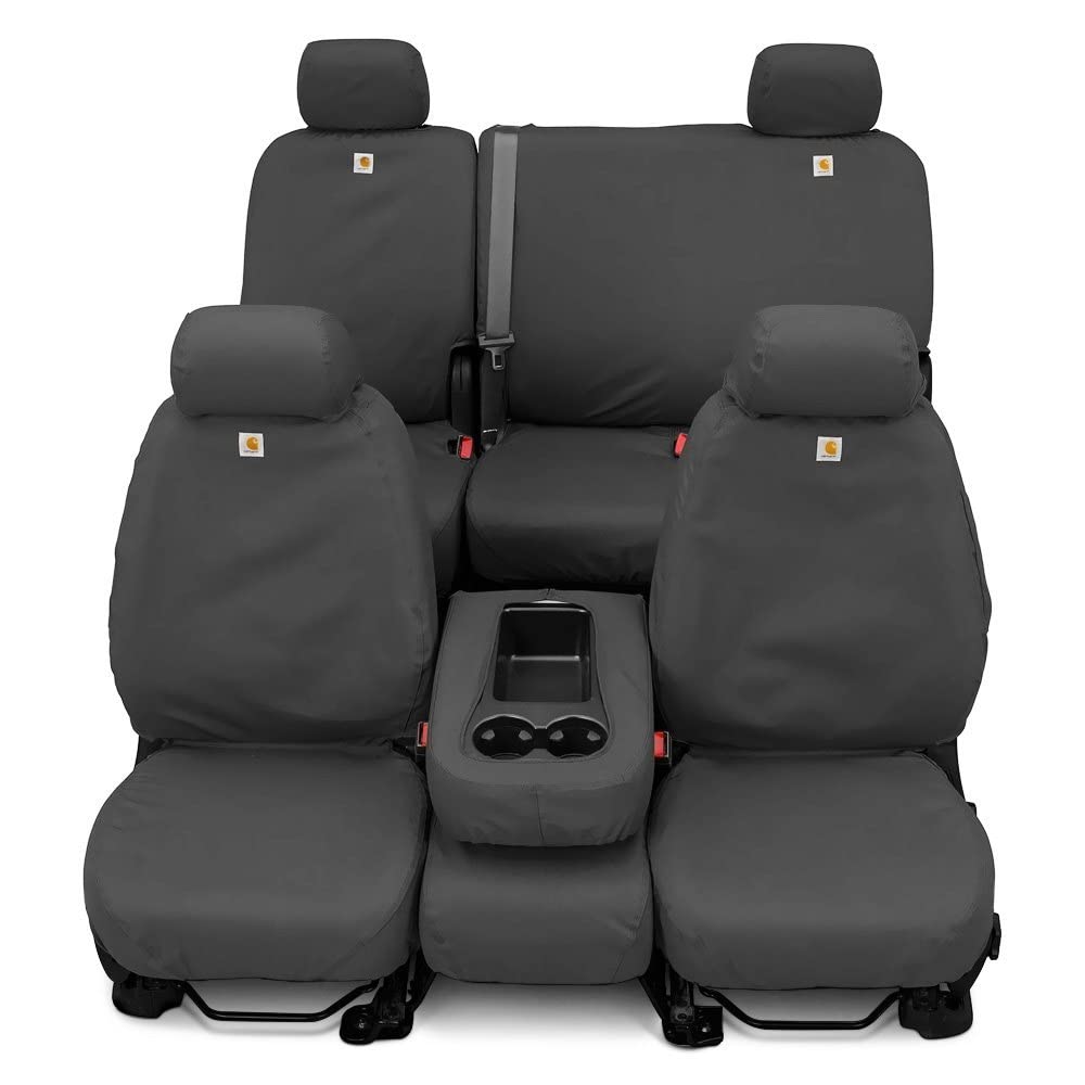Covercraft Carhartt SeatSaver SSC2477CAGY Fundas de Asiento Personalizadas para Chevrolet Silverado y GMC Sierra, Asientos de Cubeta Primera Fila, Gravel