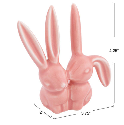 Creative Co-Op - Figura decorativa de cerámica de conejo, soporte de anillo rosa