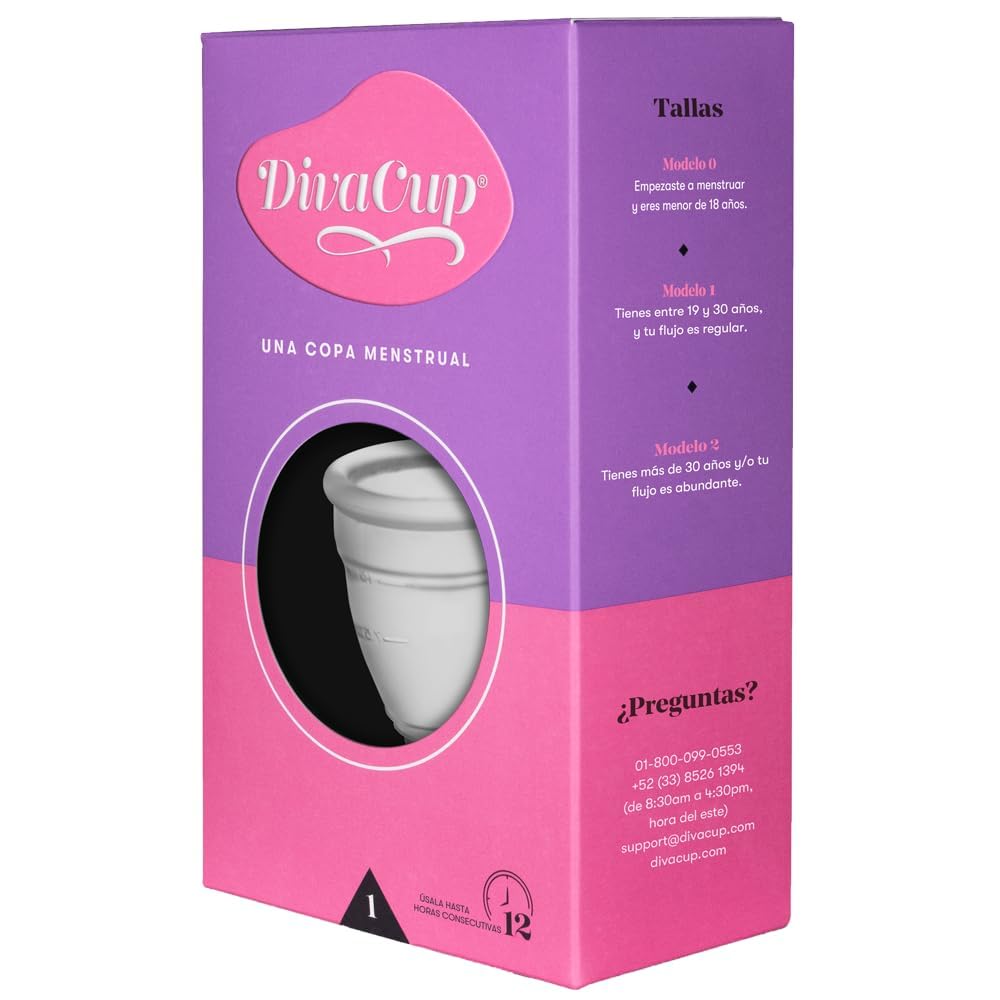 DivaCup Copa Menstrual Reutilizable Modelo 1 – 100% Silicona Médica, Hasta 12 Horas de Protección, Sin BPA ni Látex, Ecológica y Cómoda para Uso Diario