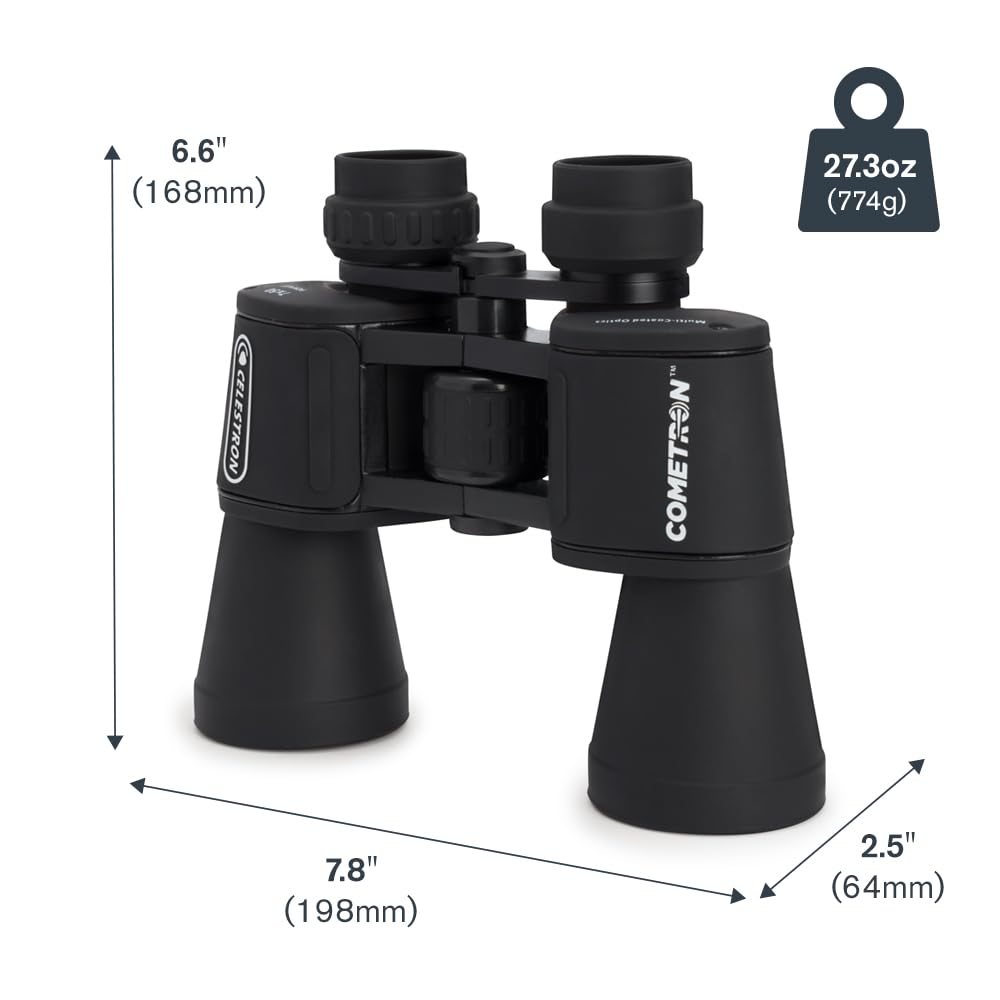 Celestron - Cometron 7x50 - Prismáticos de astronomía para Principiantes - Lentes Objetivos Grandes de 50 mm - Amplio Campo de visión 7 aumentos