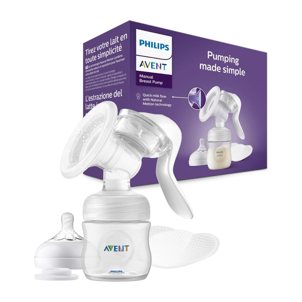 Philips Avent Extractor Manual de Leche│Tecnología Natural Motion│con Biberón Natural│Blanco│4 oz/125 ml│0 m+│2 pzs│SCF430/10