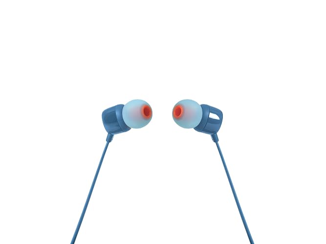JBL Tune 110 - Auriculares intrauditivos de Sonido de Graves Puro, Control Remoto de 1 botón, micrófono y Cable Plano sin enredos (Azul)