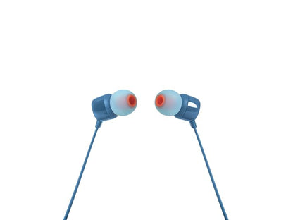 JBL Tune 110 - Auriculares intrauditivos de Sonido de Graves Puro, Control Remoto de 1 botón, micrófono y Cable Plano sin enredos (Azul)