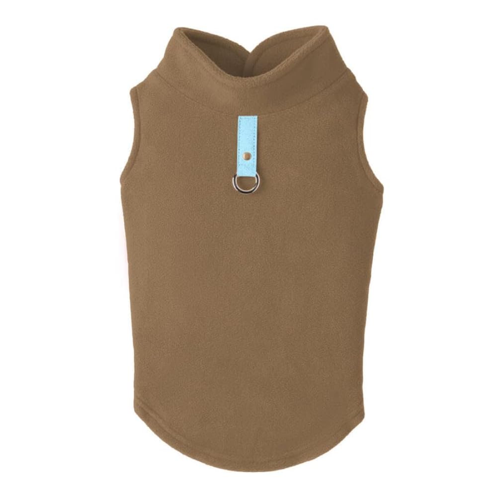 Gooby Chaleco de Forro Polar para Perro con Correa Integrada - Medium chest (~13.5") - Clay