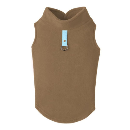 Gooby Chaleco de Forro Polar para Perro con Correa Integrada - Medium chest (~13.5") - Clay