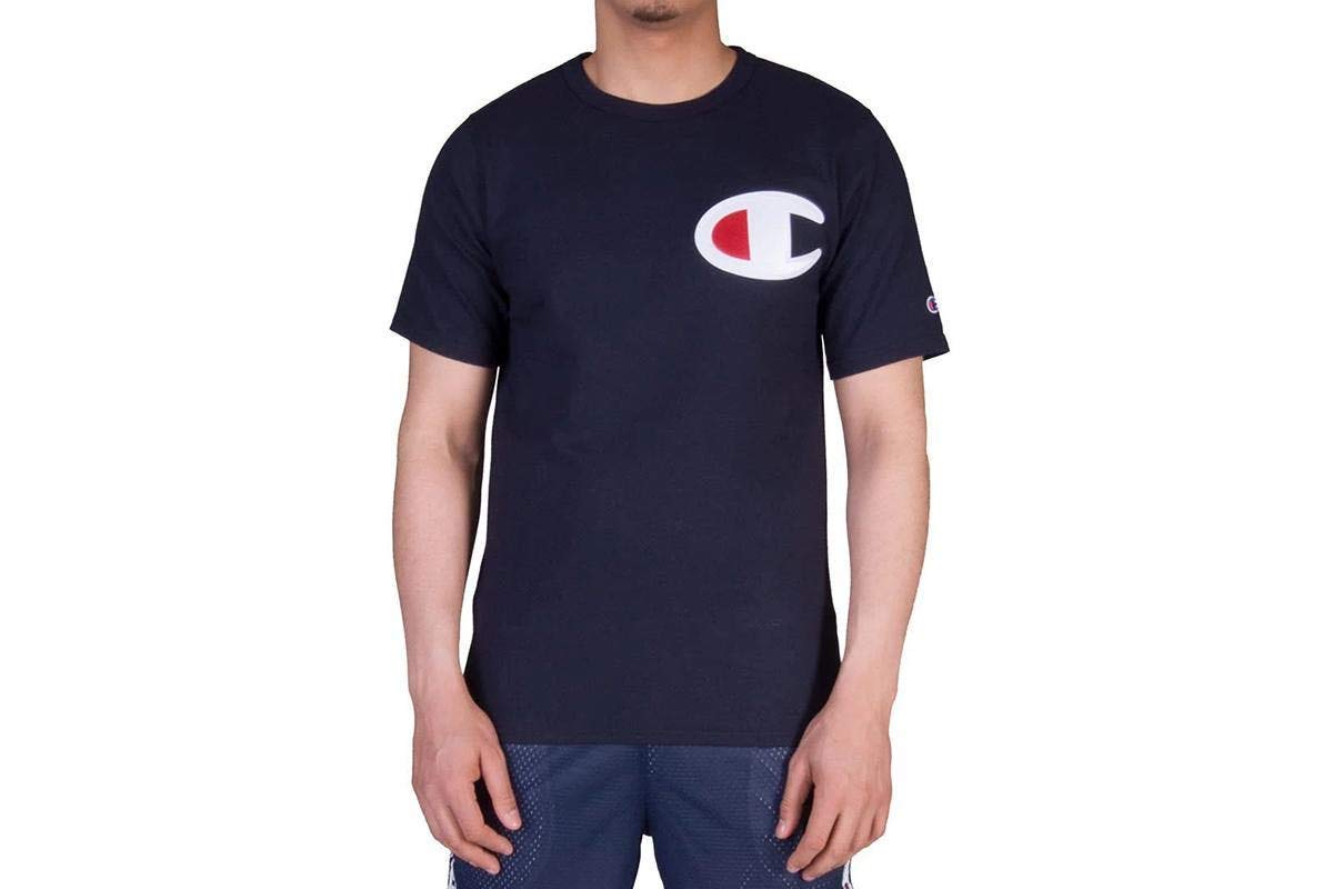 Champion LIFE Playera Cuello Redondo para Hombre - XS - Guión de campeón de pecho azul marino - izquierdo.