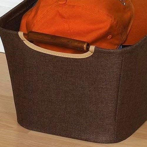 Household Essentials Small Tapered Storage Bin with Wood Handles, Coffee Linen