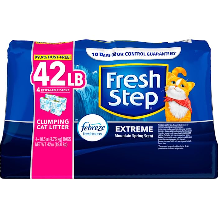 Fresh Step Extreme Scented Litter con el Poder de Febreze. Arena aglutinante para Gatos, Aroma Mountain Spring, 42 Libras (19 kg)