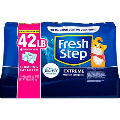Fresh Step Extreme Scented Litter con el Poder de Febreze. Arena aglutinante para Gatos, Aroma Mountain Spring, 42 Libras (19 kg)