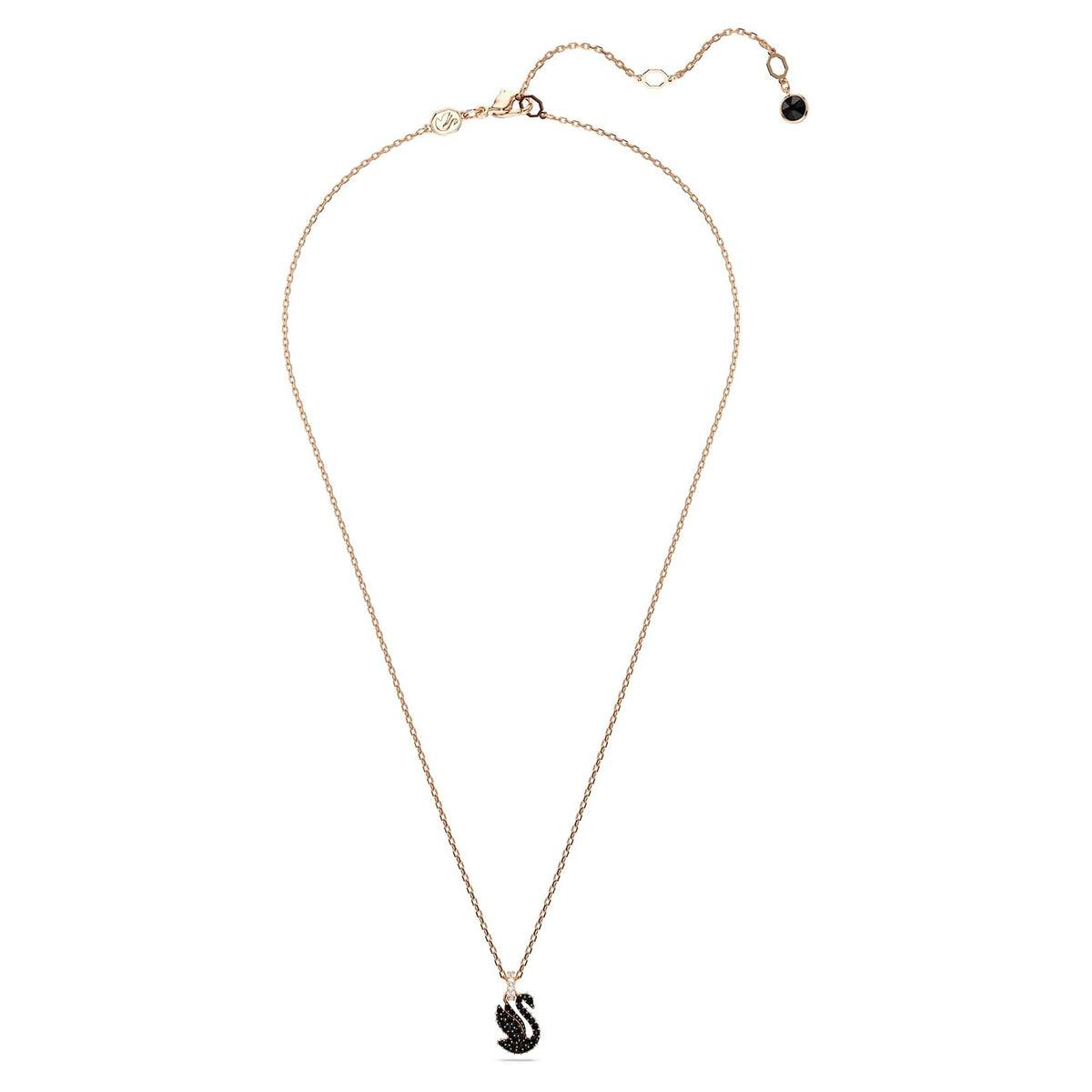 Swarovski Colgante swan, cisne, pequeño, negro, baño tono oro rosa