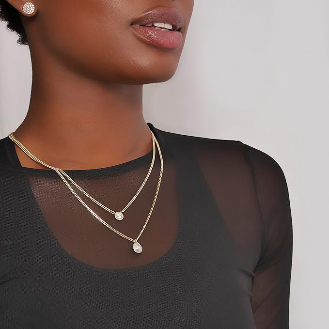 DKNY Double Pendant Necklace Para Mujer | Gold-Tono y Silver-Tone, De Dos Filas, Con Piedra Cristal, Joyería De Moda