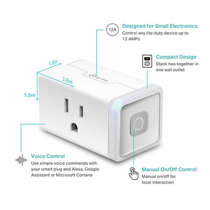 Kasa Smart WiFi Plug Lite by TP-Link - 12A, no requiere Hub, funciona con Alexa y Google (HS103P4)