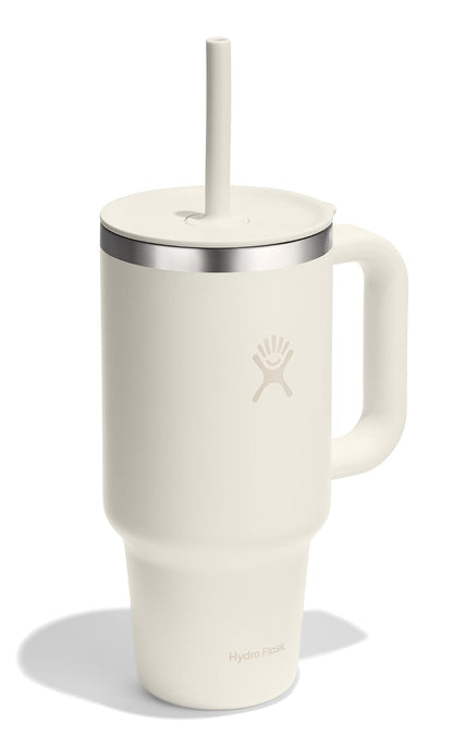 Hydro Flask Vaso de Viaje Aislado Marfil | 946 ml, con asa, tapa y popote, acero inoxidable