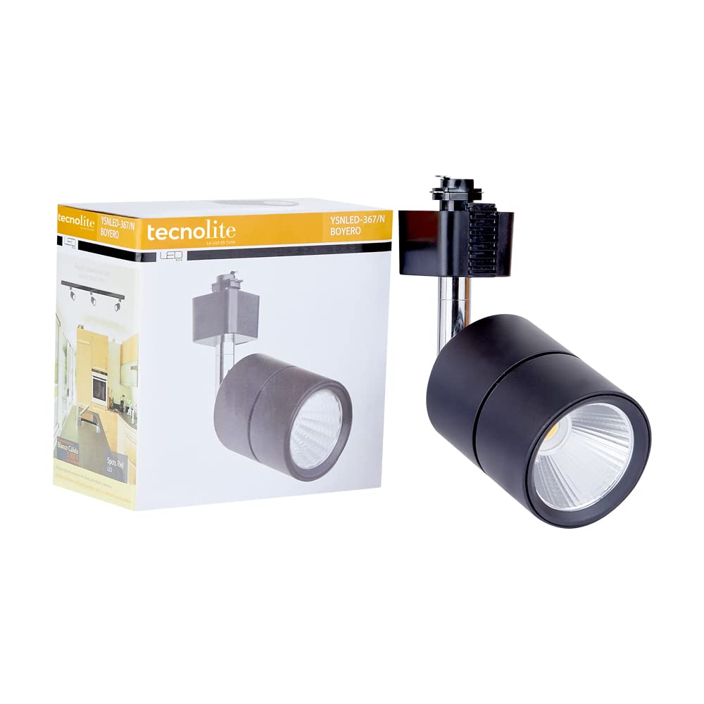 Tecnolite Lámpara Spot de Riel LED Dirigible 12 W, Luz Suave Cálida, LED integrado
