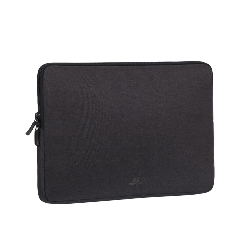 Rivacase 7704 Elegante Funda Negra para Laptop hasta 14". Fabricada con RPET Ecológico Reciclado, Resistente al Agua, Doble Cierre, Protección contra Golpes Accidentales Colección Suzuka