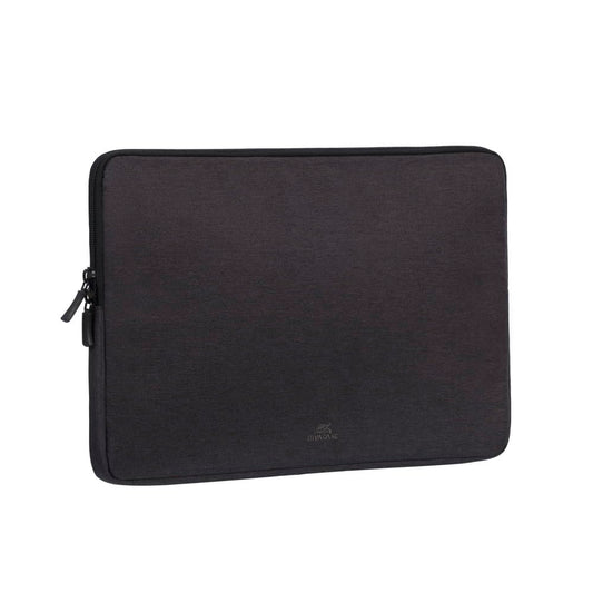Rivacase 7704 Elegante Funda Negra para Laptop hasta 14". Fabricada con RPET Ecológico Reciclado, Resistente al Agua, Doble Cierre, Protección contra Golpes Accidentales Colección Suzuka