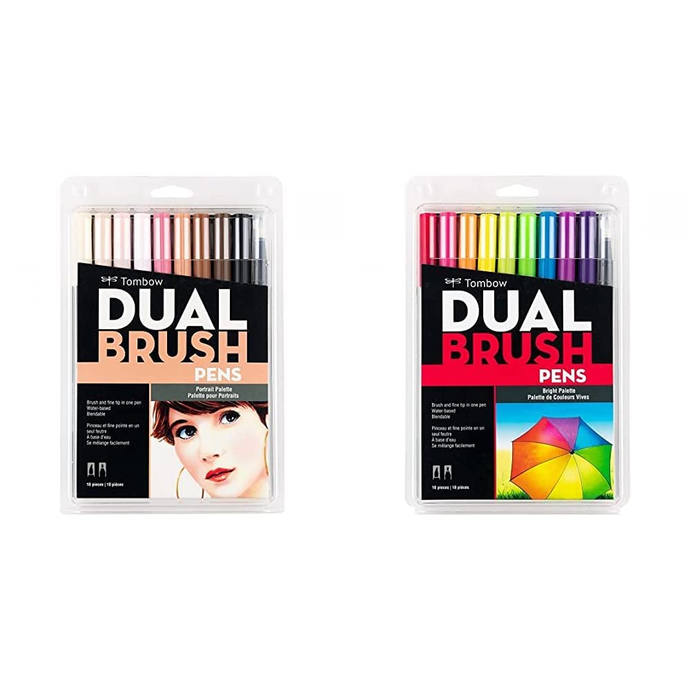 Tombow Dual Brush Pen Marcadores Artísticos de Doble Punta - Retrato - Paquete de 10 unidades - Marcadores Pincel de Acuarela + Rotuladores