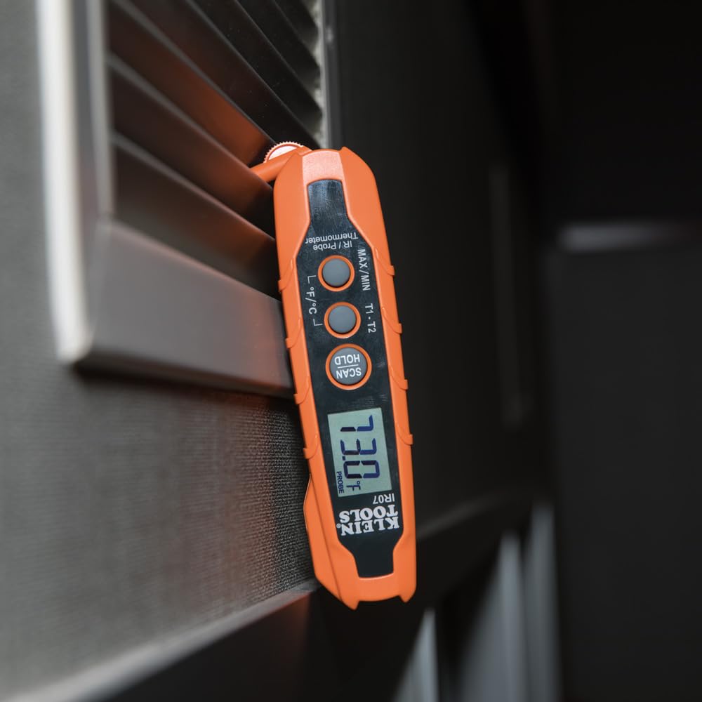 Klein Tools IR07 Termómetro digital LCD de tamaño de bolsillo para sonda y infrarrojo doble (IR)