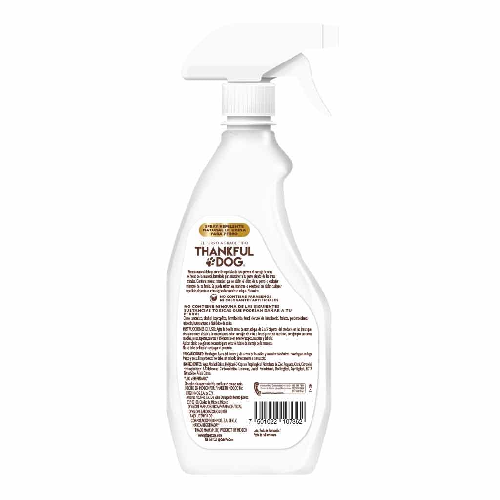 Thankful Dog Grisi Pet Care, Repelente de Orina, 490 ml | Origen natural, evita marcaje, no tóxico, libre de amoniaco, cloro y triclosán, cualquier superficie, no daña el olfato
