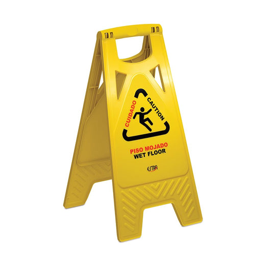 Señal de Prevención Piso Mojado Plegable | Doble Cara | PVC 100% Reciclado | Alta Visibilidad 62 × 30 cm | Ligera | Fácil Transporte para Oficinas y Comercios