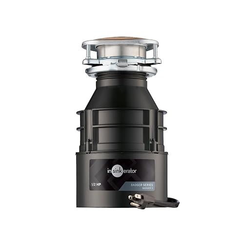InSinkErator Badger 5 Eliminación de basura con cable de alimentación, serie estándar 1/2 HP triturador de residuos de alimentos, tejón 5 W/C, sin tamaño, negro/gris