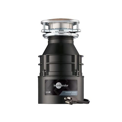 InSinkErator Badger 5 Eliminación de basura con cable de alimentación, serie estándar 1/2 HP triturador de residuos de alimentos, tejón 5 W/C, sin tamaño, negro/gris