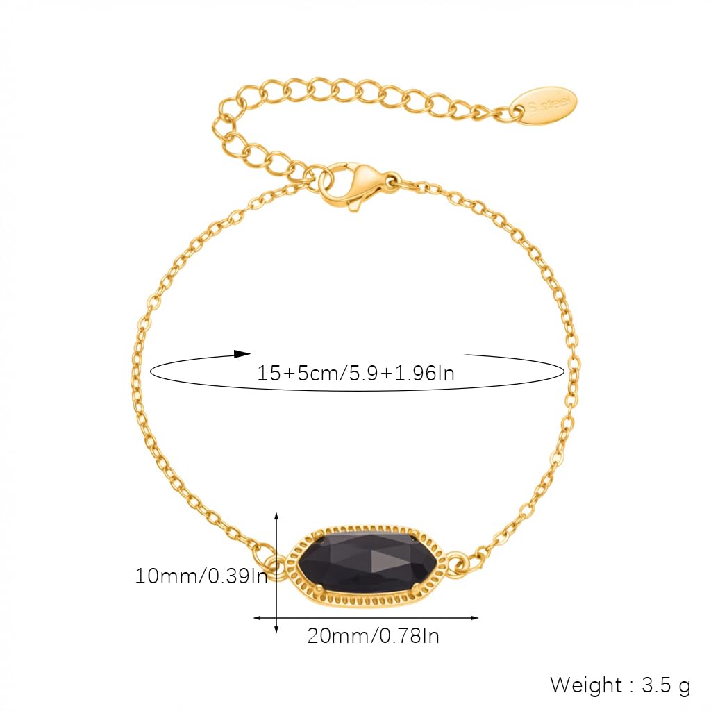 XYPHIELLE Pulsera de Piedra Natural Negra para Mujer, Cadena Ajustable con Dije de Protección, Joyería Elegante de 15+5cm, Regalo de Fuerza y Estilo