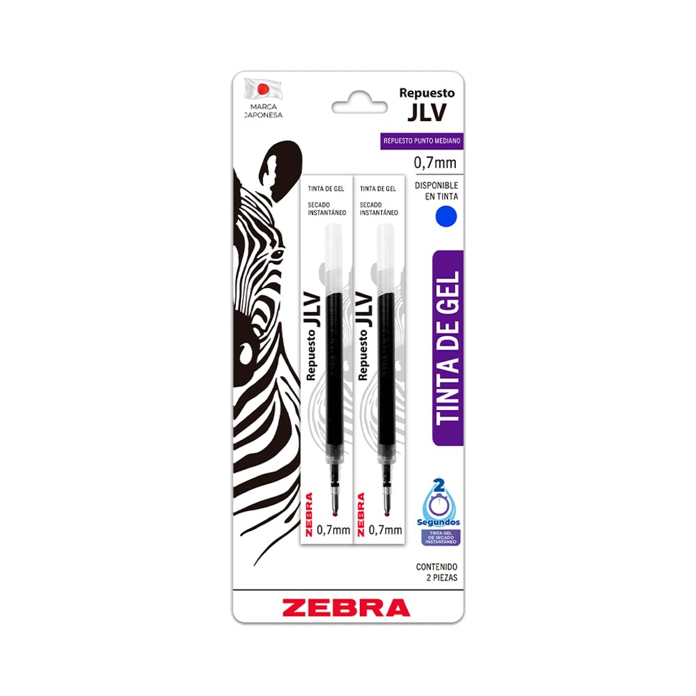 Zebra Repuesto De Tinta Gel JLV Punto Fino (0.7 mm) Blíster 2 Piezas Azul.