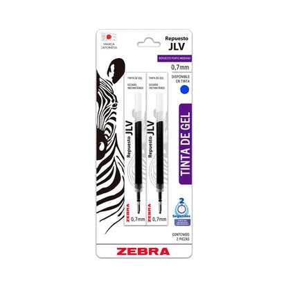 Zebra Repuesto De Tinta Gel JLV Punto Fino (0.7 mm) Blíster 2 Piezas Azul.