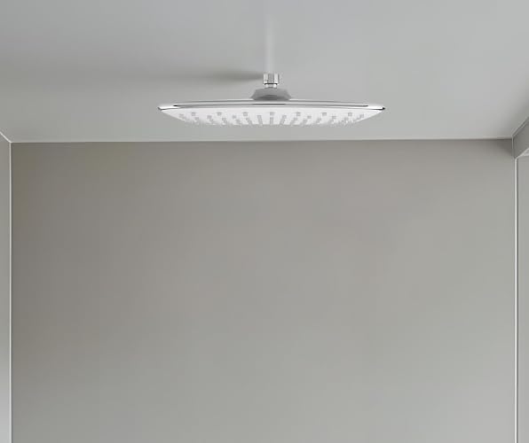 URREA 2265 Regadera de plato rectangular en acabado cromo y blanco sin brazo ni chapetón, ABS, certificada NOM-008-CONAGUA-1998, garantía de 100 años contra defectos de fabricación y 10 en acabado
