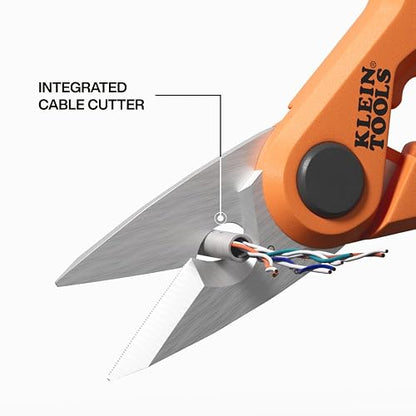 KLEIN TOOLS 2100FO | Tijeras De Electricista | Pelacables | Corte De Cables | Corta y pela cables con tijeras compactas de 6 pulgadas, hoja dentada y acero inoxidable para trabajo eléctrico.