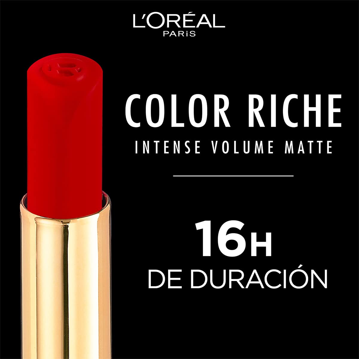 L'Oréal Paris Labial en Barra Mate con Ácido Hialurónico, Color Riche Intense Volume Matte |346 LE ROUGE DETERMINATION, 1.8g