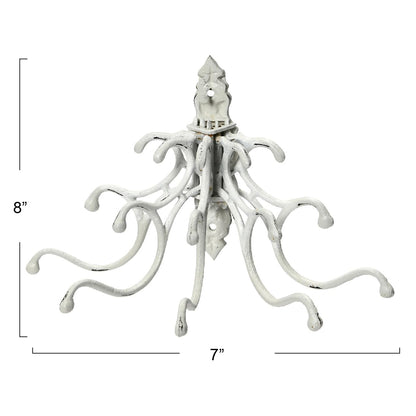 Creative Co-Op - Colgador de pared decorativo de hierro fundido con 15 ganchos, color blanco envejecido