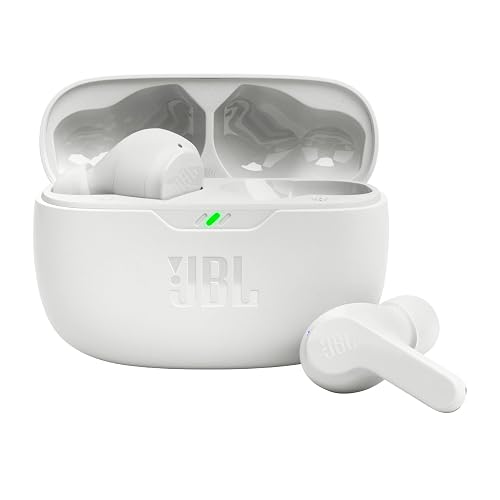 JBL Vibe Beam Audífonos Inalámbricos Bluetooth, Drivers 8mm, Reproducción 32 Horas, Resistentes al Agua y al Polvo IP56 - Blanco