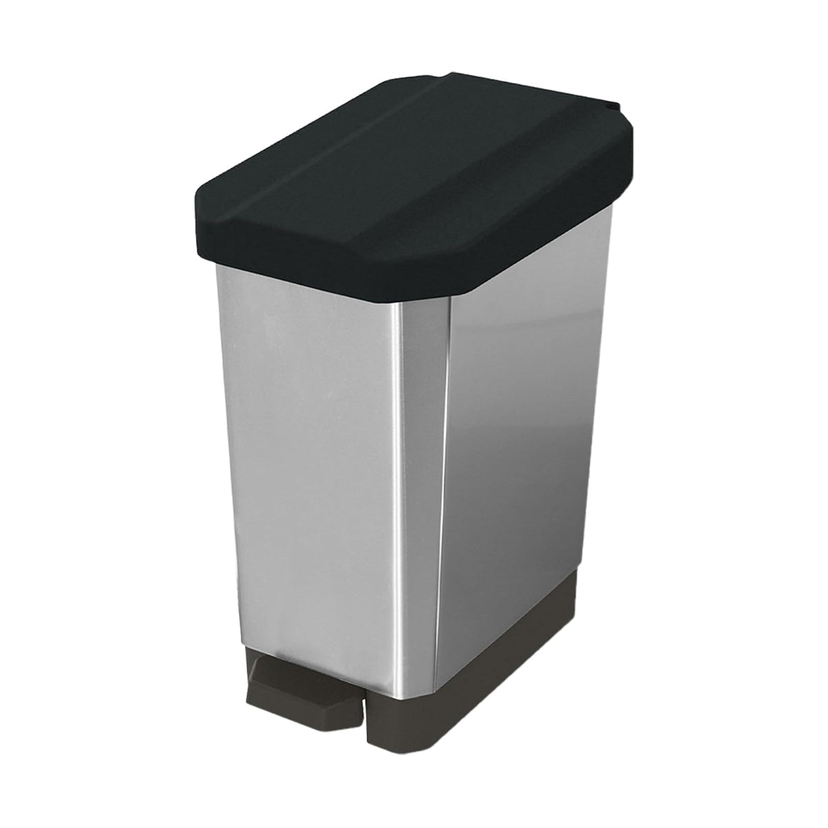 44 L Bote de Basura con Pedal en Plástico IML Negro Metalizado – Sistema Silencioso, Base Antideslizante y Resistente para Hogar, Oficina e Industria | Estra