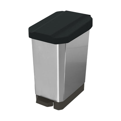 44 L Bote de Basura con Pedal en Plástico IML Negro Metalizado – Sistema Silencioso, Base Antideslizante y Resistente para Hogar, Oficina e Industria | Estra