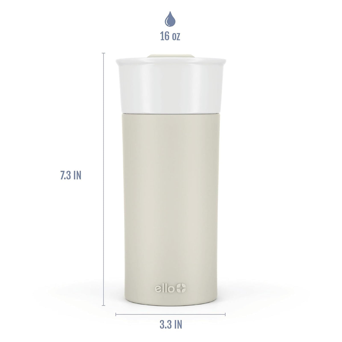 Ello Ogden - Taza de viaje de cerámica de 16 onzas con tapa deslizante resistente a salpicaduras y funda protectora de silicona, perfecta para café o té, sin BPA, apta para lavaplatos, mineral