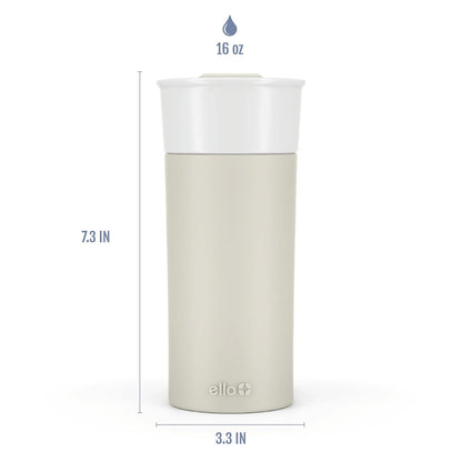 Ello Ogden - Taza de viaje de cerámica de 16 onzas con tapa deslizante resistente a salpicaduras y funda protectora de silicona, perfecta para café o té, sin BPA, apta para lavaplatos, mineral