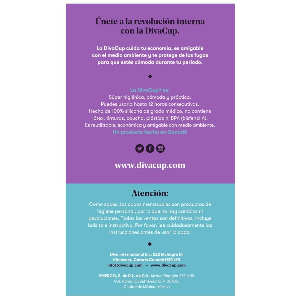 DivaCup Copa Menstrual Reutilizable Modelo 2, Pack de 1 – 100% Silicona Médica, Hasta 12 Horas de Protección, Sin BPA ni Látex, Ecológica y Cómoda para Uso Diario