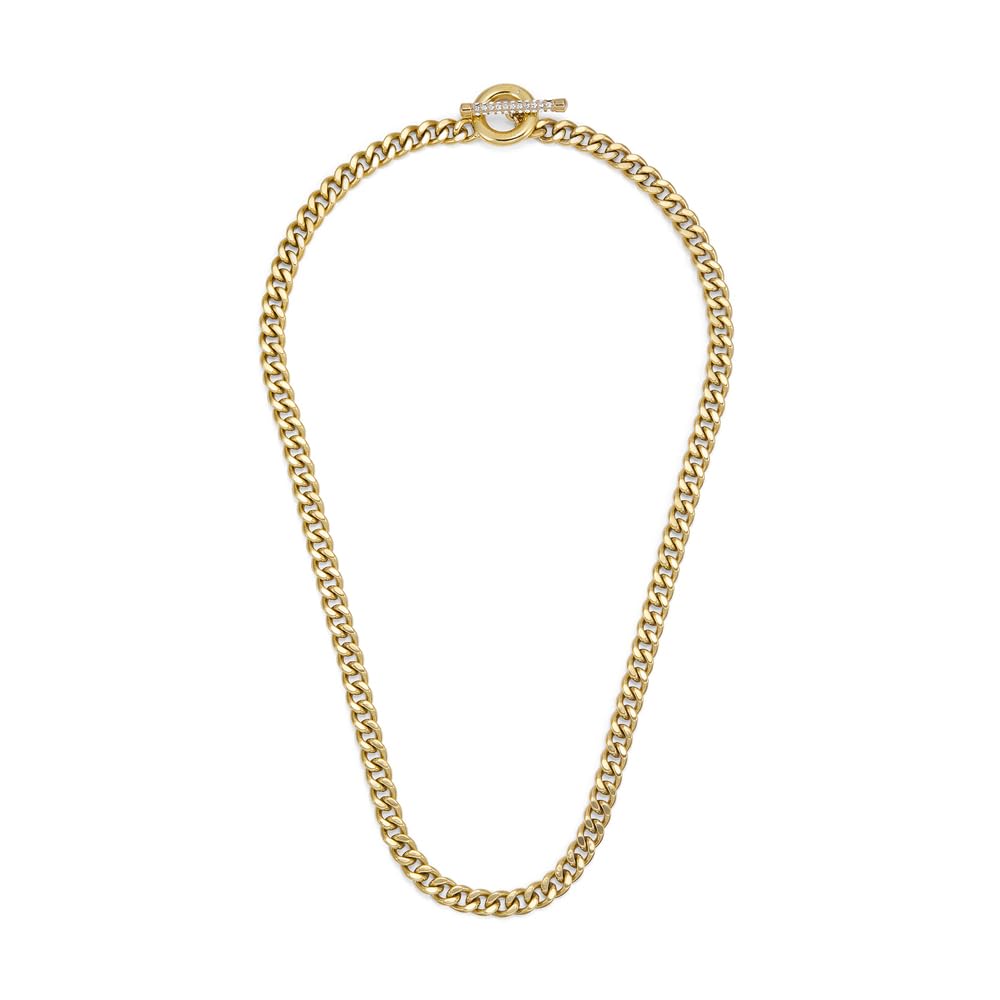 Collar Fossil Carlie T-Bar JF04956710 de acero inoxidable de color dorado para dama