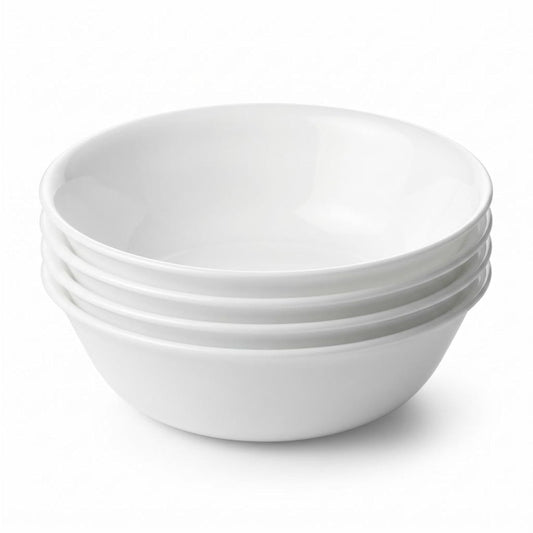 Corelle - Juego de 4 cuencos para comida, servicio para 4, duraderos y ecológicos, juego de cuencos de vidrio de 9-1/4 pulgadas, apto para microondas y lavaplatos, blanco, 40 onzas
