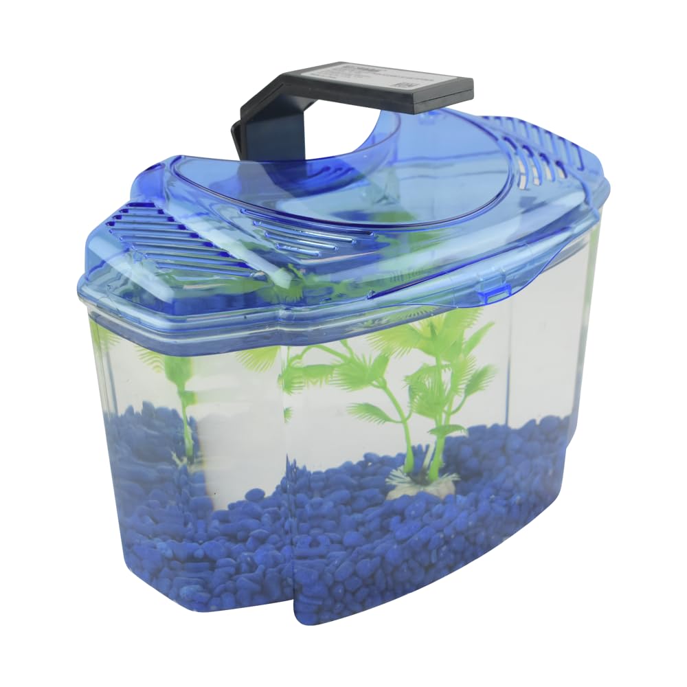 Lomas Kit Betera Azul 1.8 L para Peces, con Grava y Planta Decorativa