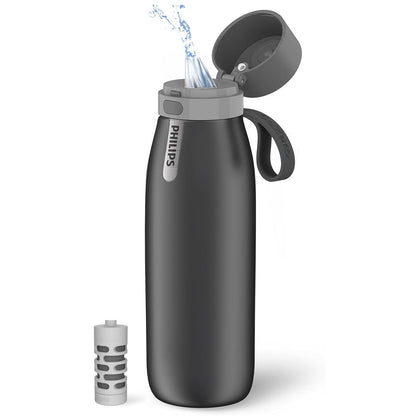 PHILIPS - Botella de agua de filtrado de alta calidad con aislamiento de acero inoxidable de 19 onzas y 32 onzas con filtro de agua Philips GoZero para llave diario, sin BPA, transforma el agua del