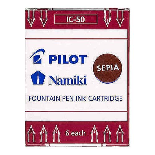 Pilot Namiki IC50 Cartucho de tinta para pluma estilográfica, Sepia, Pacquete 6 + IC50, Repuesto, Tinta Líquida Verde, Cartucho, Caja 1 Caja c/u 6 Cartuchos (69003)