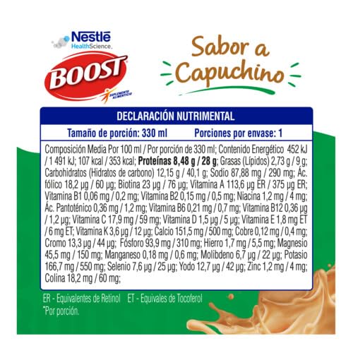 Boost Alto en Proteína Suplemento Alimenticio Capuchino 12 pzas 330ml c/u