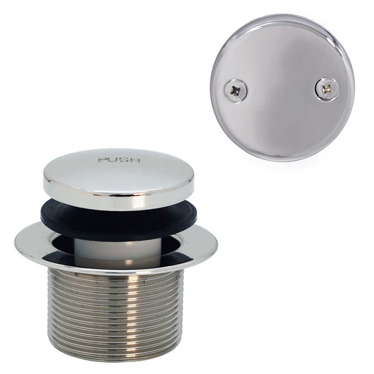 Westbrass Tapón de drenaje para bañera NPSM de rosca gruesa de 3,8 cm con placa frontal de desbordamiento de 2 agujeros, níquel pulido, R93-2-05, 1 paquete