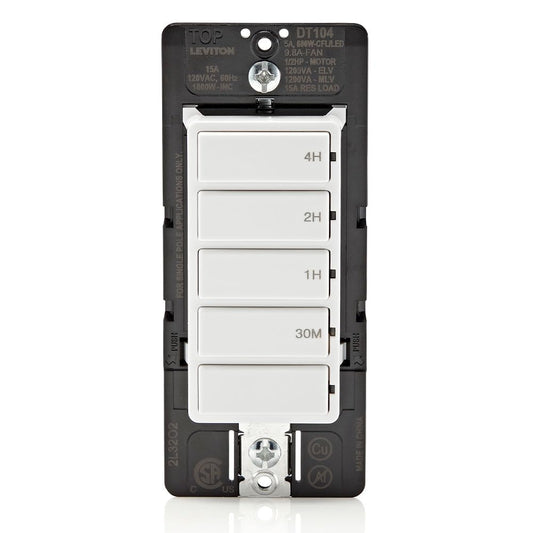 Leviton - Interruptor de temporizador de cuenta regresiva para luces domésticas, calentadores y ventiladores de escape, 30 min, 1-2-4 horas, no requiere cable neutro, un solo polo, 15A, 1/2 HP/9.8A
