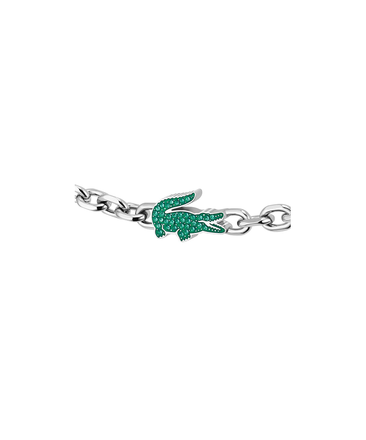 Lacoste Arthor - Pulsera de cadena ajustable unisex – Enlaces cuadrados Rolo con cocodrilo de vidrio verde, joyería moderna para todos los días