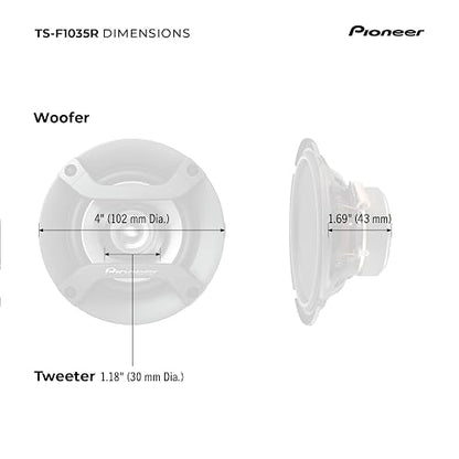 Pioneer TS-F1035R - Altavoces coaxiales de Audio para automóvil de 2 vías, Altavoces Redondos de Rango Completo de 4 Pulgadas, Potencia máxima de 150 W (par)